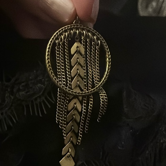 Antique Gold Tone Premier Designs Dangle Hoops - Picture 3 of 5